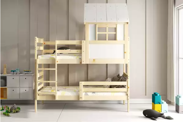 Componenti per Letto a castello a casetta con tetto – Eryk, in legno naturale 90x190