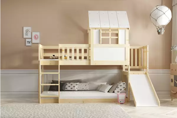 Letto A Castello Con Scivolo – Soppalco, Casetta In Legno Naturale 90x200 Czesci Skladowe