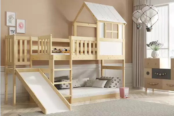 Letto A Castello Con Scivolo – Soppalco, Casetta In Legno Naturale 90x200 Wizualizacja