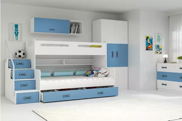 Visualizzazione per Letto a castello per adolescenti MAX 3 120x200 con materasso e cassetto, blu Visualizzazione per Letto a castello per adolescenti MAX 3 120x200 con materasso e cassetto, blu