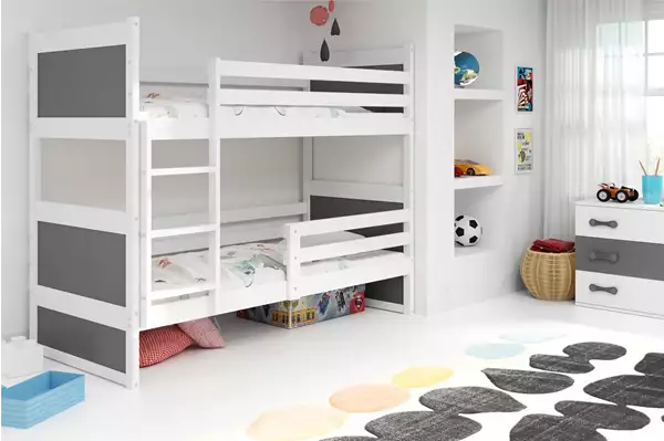 Visualizzazione per Letto a castello per adolescenti RICO 90x190 con materasso, bianco/grafite Visualizzazione per Letto a castello per adolescenti RICO 90x190 con materasso, bianco/grafite