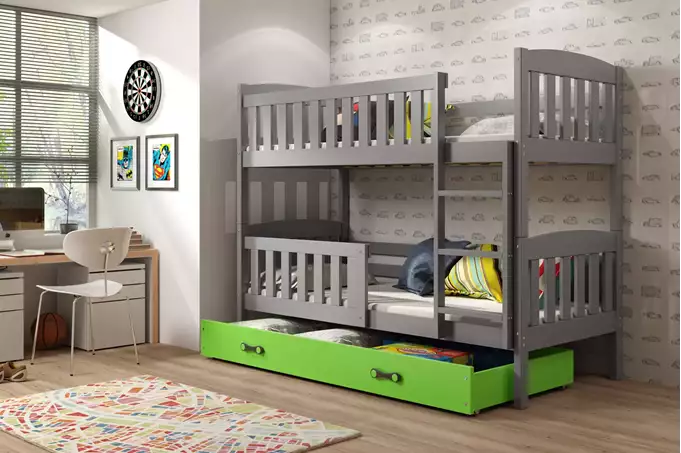 Visualizzazione per Letto a castello per giovani KUBUŚ 90X190 con cassetto, grafite/verde