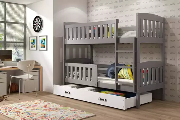 Visualizzazione per Letto a castello per giovani KUBUŚ 90X190 con materasso e cassetto, grafite/bianco Visualizzazione per Letto a castello per giovani KUBUŚ 90X190 con materasso e cassetto, grafite/bianco