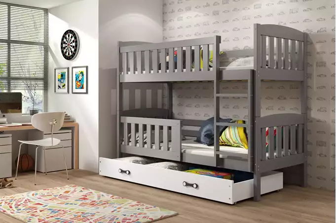 Visualizzazione per Letto a castello per giovani KUBUŚ 90X190 con materasso e cassetto, grafite/bianco