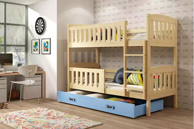 Visualizzazione per Letto a castello per giovani KUBUŚ 90X200 con cassetto, pino/blu