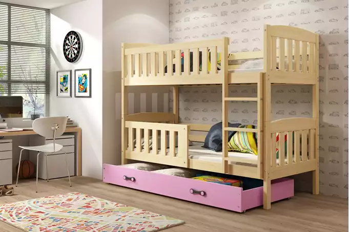 Visualizzazione per Letto a castello per giovani KUBUŚ 90x200 con cassetto, pino/rosa