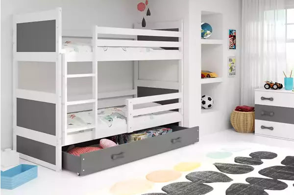 Visualizzazione per Letto a castello per giovani RICO 90X190 con cassetto, bianco/grafite Visualizzazione per Letto a castello per giovani RICO 90X190 con cassetto, bianco/grafite
