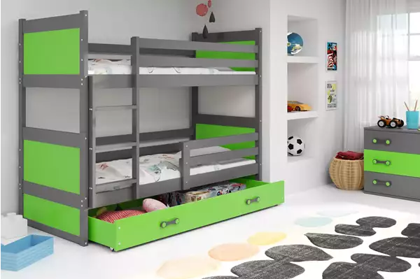 Visualizzazione per Letto a castello per giovani RICO 90X190 con cassetto, grafite/verde Visualizzazione per Letto a castello per giovani RICO 90X190 con cassetto, grafite/verde