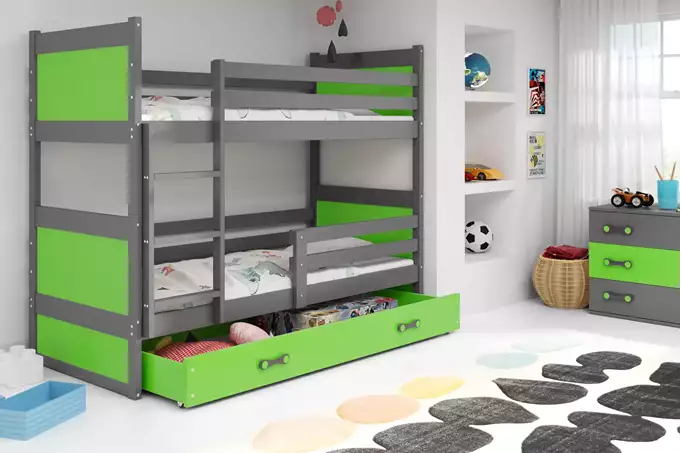Visualizzazione per Letto a castello per giovani RICO 90X190 con cassetto, grafite/verde