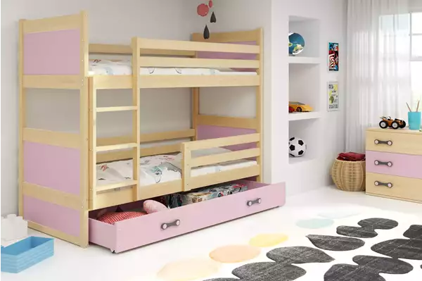 Visualizzazione per Letto a castello per giovani RICO 90x190 con cassetto, pino/rosa Visualizzazione per Letto a castello per giovani RICO 90x190 con cassetto, pino/rosa