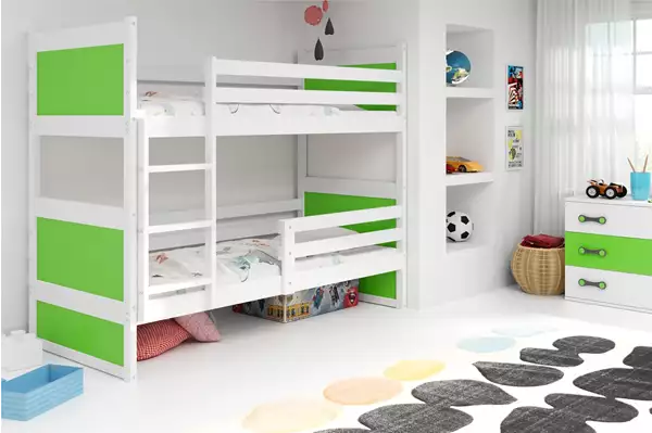 Visualizzazione per Letto a castello per giovani RICO 90X190 con materasso, bianco/verde Visualizzazione per Letto a castello per giovani RICO 90X190 con materasso, bianco/verde