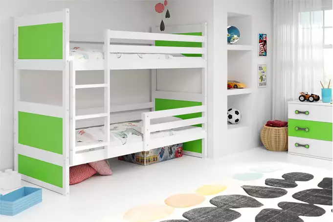 Visualizzazione per Letto a castello per giovani RICO 90X190 con materasso, bianco/verde