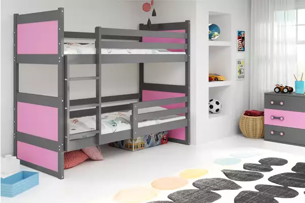 Visualizzazione per Letto a castello per giovani RICO 90x190 con materasso, grafite/rosa