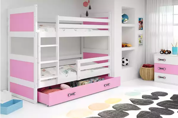 Visualizzazione per Letto a castello per giovani RICO 90x200 con cassetto, bianco/rosa Visualizzazione per Letto a castello per giovani RICO 90x200 con cassetto, bianco/rosa