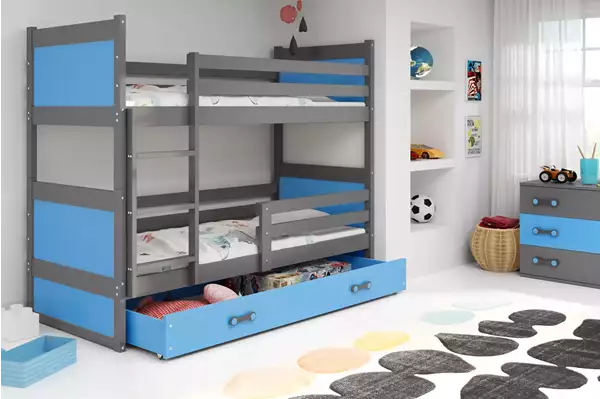 Visualizzazione per Letto a castello per giovani RICO 90X200 con cassetto, grafite/blu Visualizzazione per Letto a castello per giovani RICO 90X200 con cassetto, grafite/blu