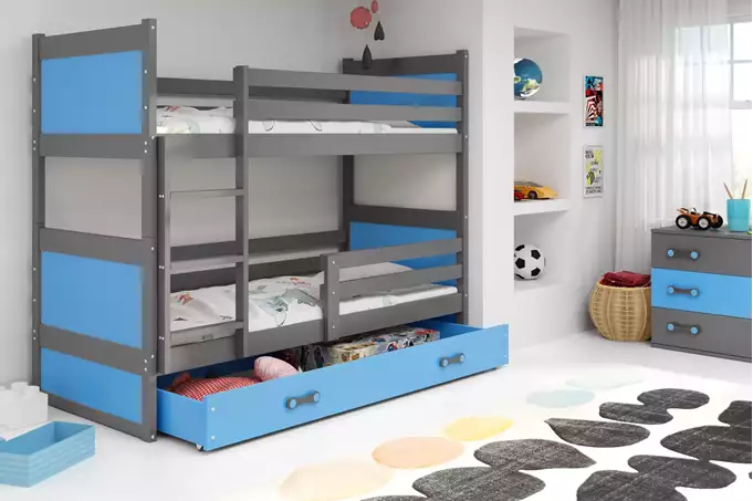 Visualizzazione per Letto a castello per giovani RICO 90X200 con cassetto, grafite/blu
