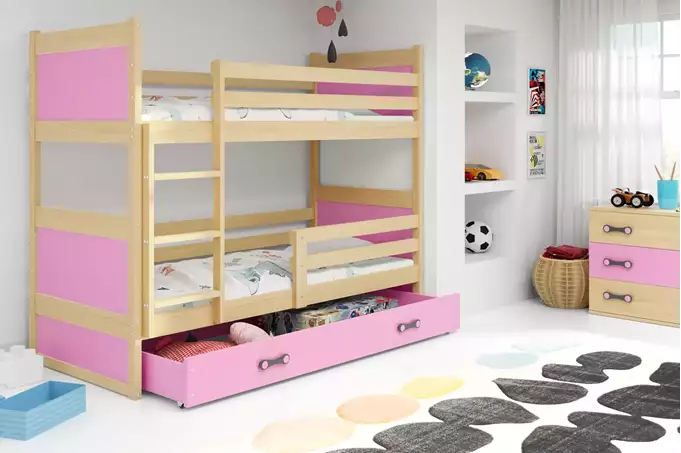 Visualizzazione per Letto a castello per giovani RICO 90X200 con cassetto, pino/rosa