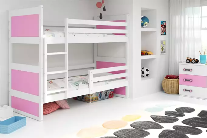 Visualizzazione per Letto a castello per giovani RICO 90X200 con materasso, bianco/rosa