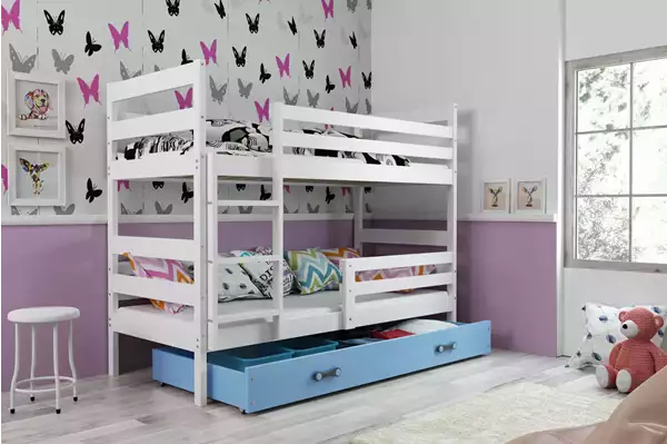 Visualizzazione per Letto a castello per ragazzi ERYK 90x200 con cassetto, bianco/blu