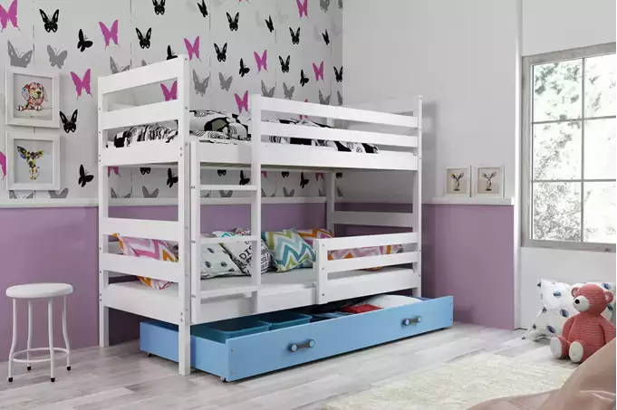 Visualizzazione per Letto a castello per ragazzi ERYK 90x200 con cassetto, bianco/blu