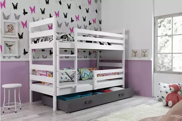 Visualizzazione per Letto a castello per ragazzi ERYK 90x200 con cassetto, bianco/grafite Visualizzazione per Letto a castello per ragazzi ERYK 90x200 con cassetto, bianco/grafite