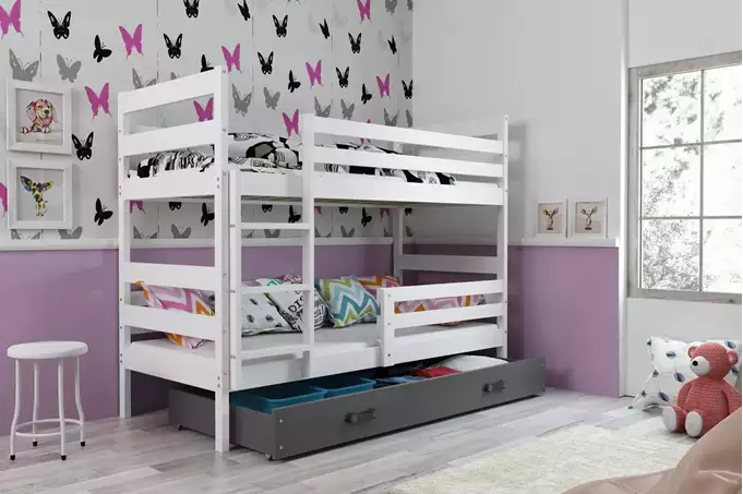 Visualizzazione per Letto a castello per ragazzi ERYK 90x200 con cassetto, bianco/grafite