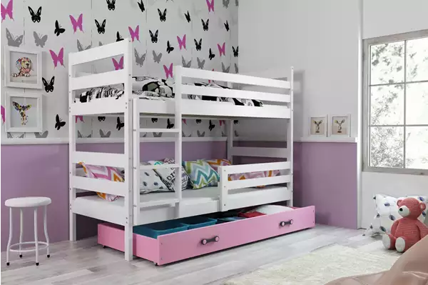 Visualizzazione per Letto a castello per ragazzi ERYK 90x200 con cassetto, bianco/rosa Visualizzazione per Letto a castello per ragazzi ERYK 90x200 con cassetto, bianco/rosa
