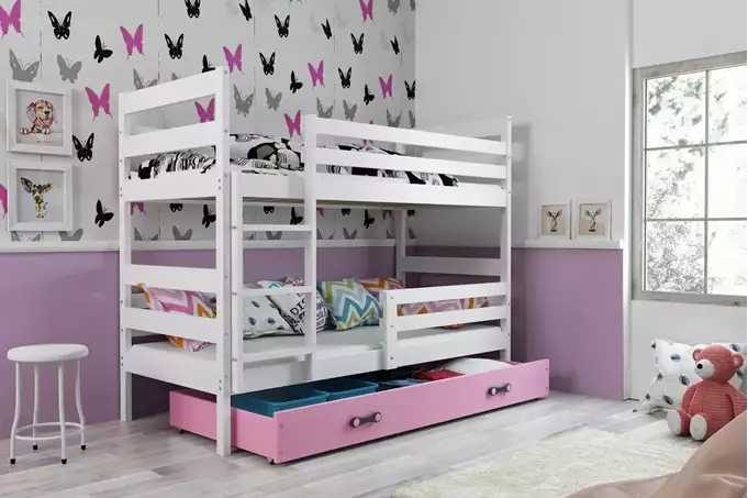 Visualizzazione per Letto a castello per ragazzi ERYK 90x200 con cassetto, bianco/rosa
