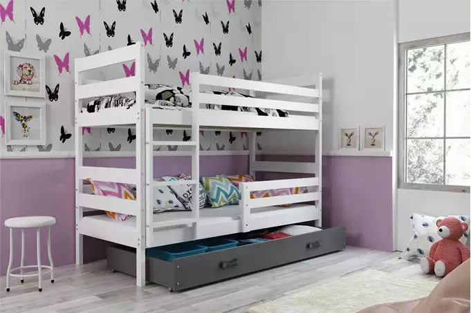 Visualizzazione per Letto a castello per ragazzi ERYK 90x200 con materasso e cassetto, bianco/grafite