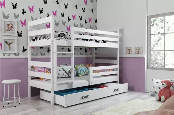 Visualizzazione per Letto a castello per ragazzi ERYK 90x200 con materasso e cassetto, bianco Visualizzazione per Letto a castello per ragazzi ERYK 90x200 con materasso e cassetto, bianco