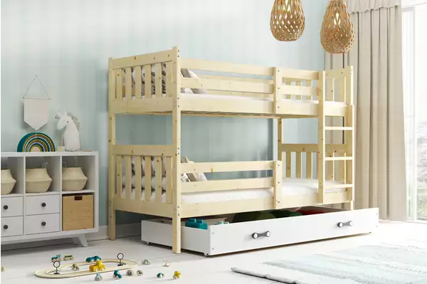Letto A Castello Per Ragazzi Kacper 90x190 Con Cassetto, Pino Wizualizacja Letto A Castello Per Ragazzi Kacper 90x190 Con Cassetto, Pino Wizualizacja