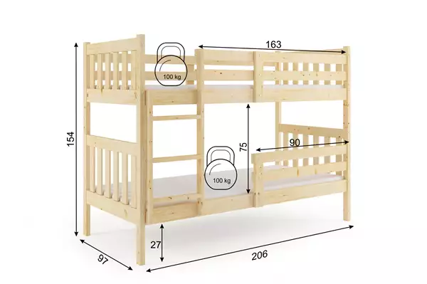 Letto A Castello Per Ragazzi Kacper 90x200 Con Materasso, Pino Rozmiar Letto A Castello Per Ragazzi Kacper 90x200 Con Materasso, Pino Rozmiar