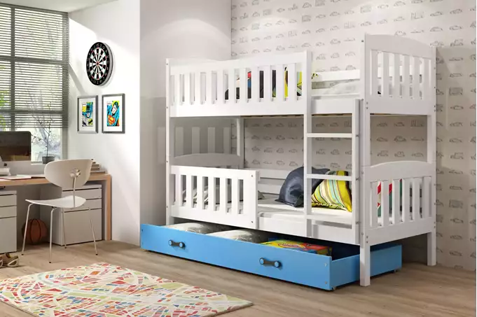 Visualizzazione per Letto a castello per ragazzi KUBUŚ 90X190 con cassetto, bianco/blu
