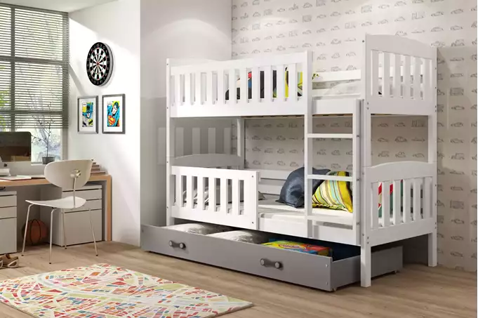 Visualizzazione per Letto a castello per ragazzi KUBUŚ 90x190 con cassetto, bianco/grafite