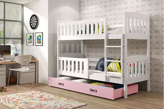Visualizzazione per Letto a castello per ragazzi KUBUŚ 90x190 con cassetto, bianco/rosa