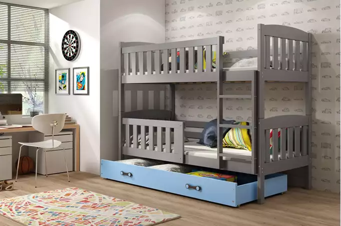 Visualizzazione per Letto a castello per ragazzi KUBUŚ 90X190 con cassetto, grafite/blu
