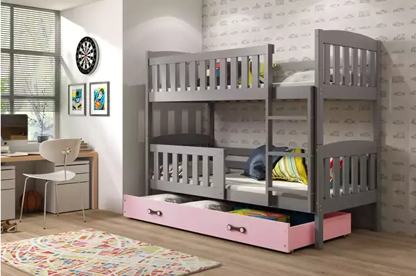 Visualizzazione per Letto a castello per ragazzi KUBUŚ 90x190 con cassetto, grafite/rosa Visualizzazione per Letto a castello per ragazzi KUBUŚ 90x190 con cassetto, grafite/rosa
