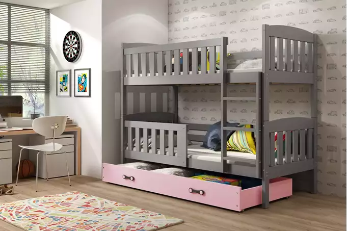 Visualizzazione per Letto a castello per ragazzi KUBUŚ 90x190 con cassetto, grafite/rosa