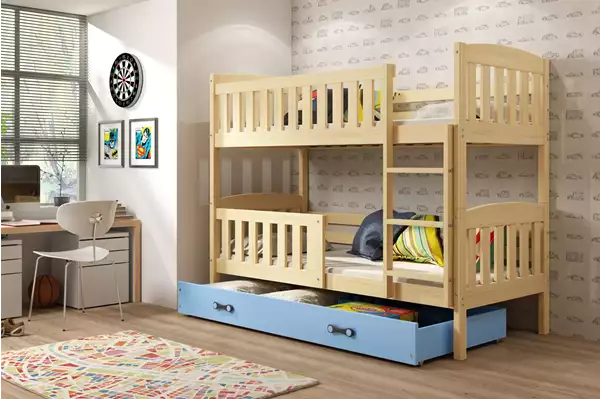 Visualizzazione per Letto a castello per ragazzi KUBUŚ 90x190 con cassetto, pino/blu Visualizzazione per Letto a castello per ragazzi KUBUŚ 90x190 con cassetto, pino/blu