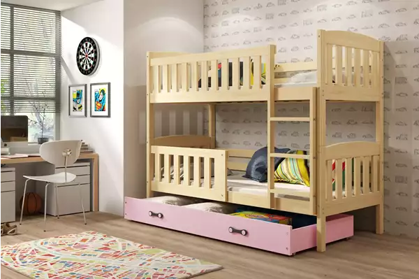 Visualizzazione per Letto a castello per ragazzi KUBUŚ 90X190 con cassetto, pino/rosa Visualizzazione per Letto a castello per ragazzi KUBUŚ 90X190 con cassetto, pino/rosa