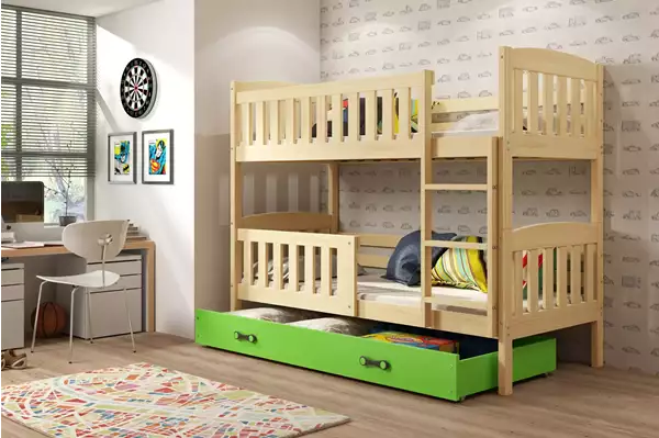 Visualizzazione per Letto a castello per ragazzi KUBUŚ 90x190 con cassetto, pino/verde Visualizzazione per Letto a castello per ragazzi KUBUŚ 90x190 con cassetto, pino/verde