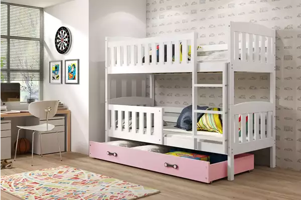 Visualizzazione per Letto a castello per ragazzi KUBUŚ 90X190 con materasso e cassetto, bianco/rosa