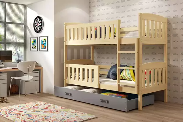 Visualizzazione per Letto a castello per ragazzi KUBUŚ 90x190 con materasso e cassetto, pino/grafite Visualizzazione per Letto a castello per ragazzi KUBUŚ 90x190 con materasso e cassetto, pino/grafite