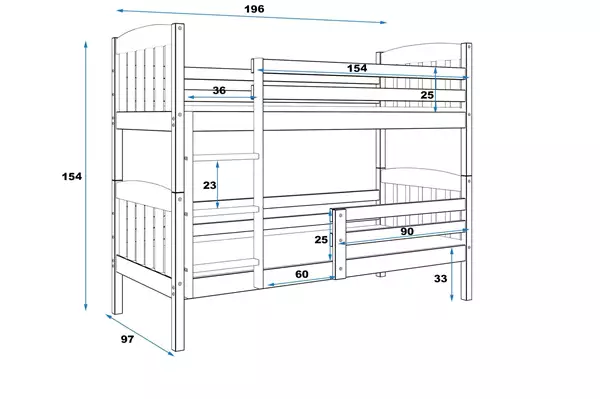 Misura del Letto a castello per ragazzi KUBUŚ 90x190, pino Misura del Letto a castello per ragazzi KUBUŚ 90x190, pino