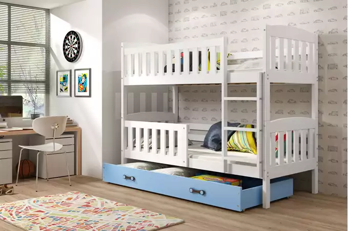 Visualizzazione per Letto a castello per ragazzi KUBUŚ 90x200 con cassetto, bianco/blu
