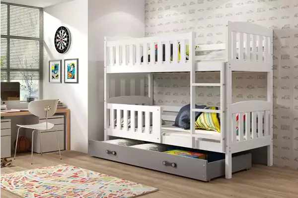 Visualizzazione per Letto a castello per ragazzi KUBUŚ 90X200 con cassetto, bianco/grafite Visualizzazione per Letto a castello per ragazzi KUBUŚ 90X200 con cassetto, bianco/grafite