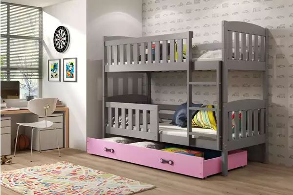 Visualizzazione per Letto a castello per ragazzi KUBUŚ 90x200 con cassetto, grafite/rosa Visualizzazione per Letto a castello per ragazzi KUBUŚ 90x200 con cassetto, grafite/rosa