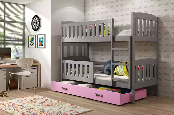 Visualizzazione per Letto a castello per ragazzi KUBUŚ 90x200 con cassetto, grafite/rosa