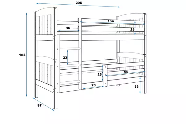 Misura del Letto a castello per ragazzi KUBUŚ 90x200 con materasso, bianco
