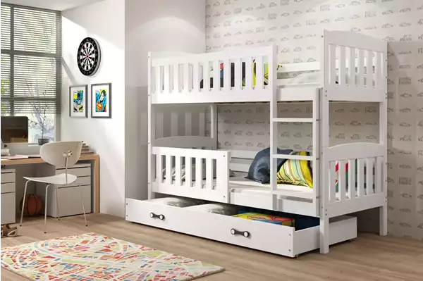 Visualizzazione per Letto a castello per ragazzi KUBUŚ 90x200 con materasso e cassetto, bianco